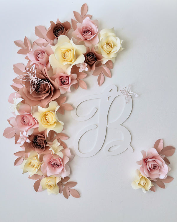 Blush, Ivory And Rose Paper Flower Wall Decor Set (32 pieces)