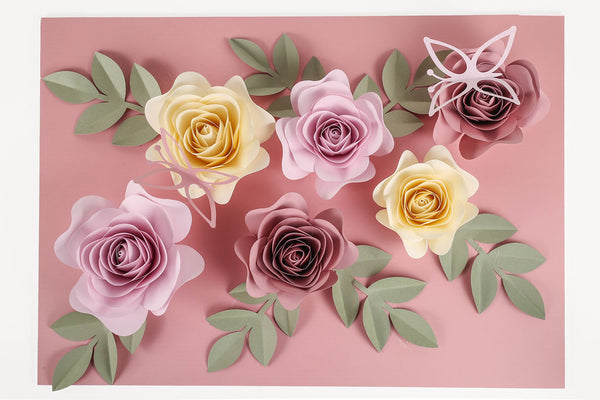 Deluxe DIY Paper Rose Kit (15 pieces), Paper Shaping Tool and Craft Mat